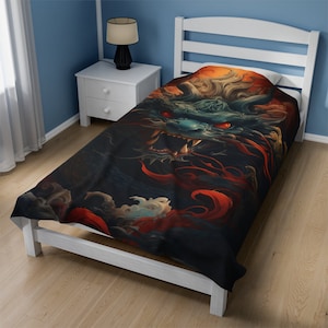 Enchanting Dragon Velveteen Plush Blanket – Fantasy Art Cozy Throw, Dragon Room Decor, Mystical Creature Home Accent