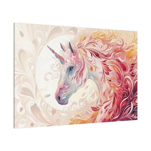 Pink Unicorn Canvas Art Print, Unicorn Art Print, Unicorn Wall Decor, Girls Room Decor, Girls Bedroom Decor, Living Room Wall Art