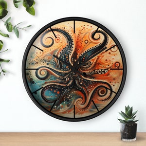 Wall Clock, Octopus Inspired Round Wall Clock, Octopus Clock, Ready to Hang Clock, Kitchen Clock, Classroom Clock, Office Clock, Beach Clock