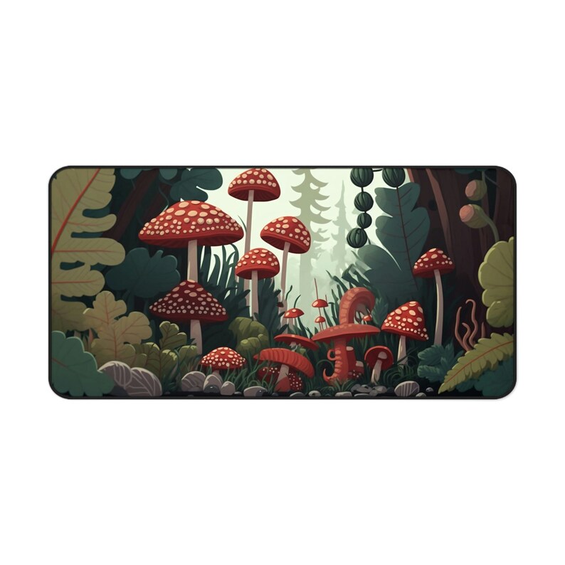 Mushroom Mouse Pad Cottagecore Mousepad Mushroom Desk Mat XL Cute Desk Pad XXL Mushroom Computer Keyboard Mat Track Pad image 4