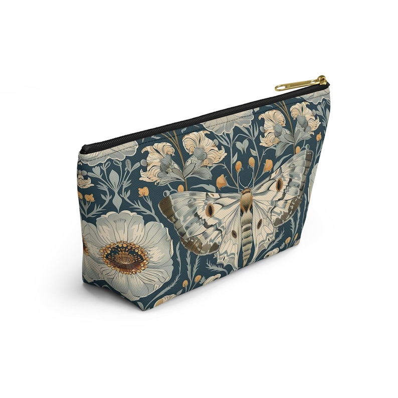William Morris inspirierte Motte Cottagecore Make-up-Tasche, Federmäppchen, Zubehörtasche mit T-Boden, Kosmetiktasche Bild 5