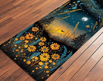 Vibrant Native American Wildflowers Print Yoga Mat with Microfiber Suede Top