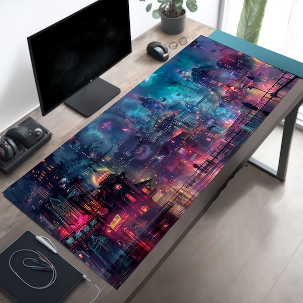 Ghostly Cyberpunk Gaming Mauspad XL, Gamer Schreibtischmatte XXL, Mini Mousepad, RGB Mousepad, Spielmatte mtg