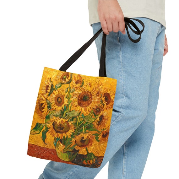 ひまわりの花　 ハンドメイド トートバッグ ゴッホ風ひまわりアートトートバッグ - ひまわりショルダーバッグ