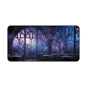 Pastel Purple Gothic Cafe Desk Mat, Gothic Desk Decor, Purple Aesthetic Mousepad, Gaming Mouse Pad, Gamer Gift, Gift for Her image 4