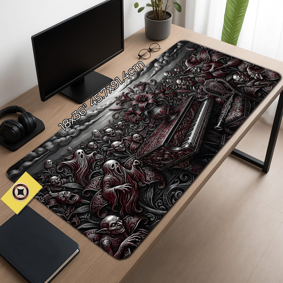 Music to Soothe the Ghouls Fantasy Haunted Piano Desk Mat Mousepad XXL ...