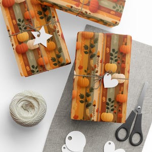 Autumn Pumpkins Wrapping Paper - Cute Gift Wrap in Earthy Orange and Green Tones - Book Cover Paper - Craft Paper