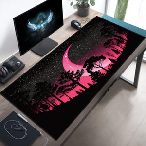 Moon Deskmat - Gaming Mousepad XL and Cute Mouse Pad, Lunar Desk Pad and Fantasy Deskmat XXL, Cute Keyboard Pad for Home and Office