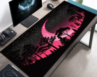 Moon Deskmat - Gaming Mousepad XL and Cute Mouse Pad, Lunar Desk Pad and Fantasy Deskmat XXL, Cute Keyboard Pad for Home and Office