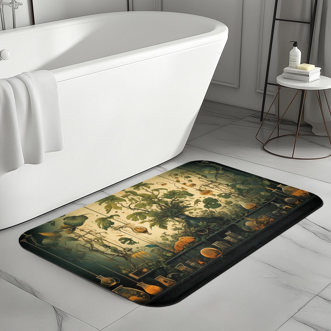 Witchy Botanical Plants and Potions Bath Mat, Witchy Bath Rug, Witchy ...