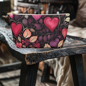 Cute and Whimsical Hearts Cosmetic Pouch for Home or Travel - Small Purse - Zippered Makeup Bag - Gift for Wife or Girlfriend