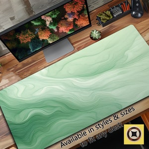 Sage Green Desk Mat with Hemmed or Flat Edges in Multiple Sizes, Cute Desk Accessory, Aesthetic Home Office Decor
