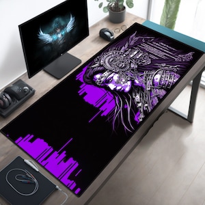 Cyberpunk Desk Mat, Retrowave Princess Deskmat, Cyberpunk Desk Pad, Purple Mouse Pad, Cyberpunk Mousepad, Neon Deskpad