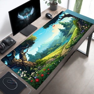 Oversized Kawaii Mousepad, Peaceful Forest Path, Cute Nature Desk Decor, Aesthetic Green Desk Mat