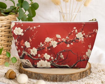 Dieprode Japanse make-uptas voor reizen, make-uptas Sakura, make-uptas Japan, schattig potloodetui, accessoiretas, cadeau voor haar