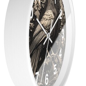 Art Nouveau Gothic Crow 10" Round Wall Clock - Wooden Case - Battery Operated - Silent Mechanism - Cute Home Decor Gift for Mom image 5