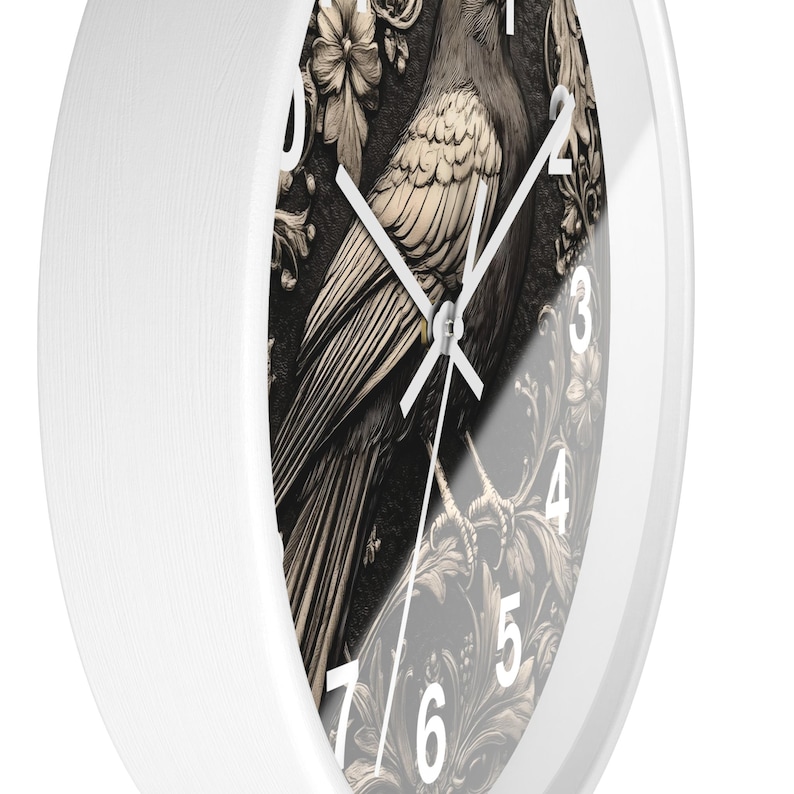 Art Nouveau Gothic Crow 10" Round Wall Clock - Wooden Case - Battery Operated - Silent Mechanism - Cute Home Decor Gift for Mom image 5