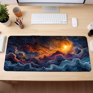 Galactic Dance of Light and Clouds, Deep Space Gaming Desk Mat Mouse Pad XXL, Pastel Cloud Waves Mousepad XL, Gamer Gift image 3