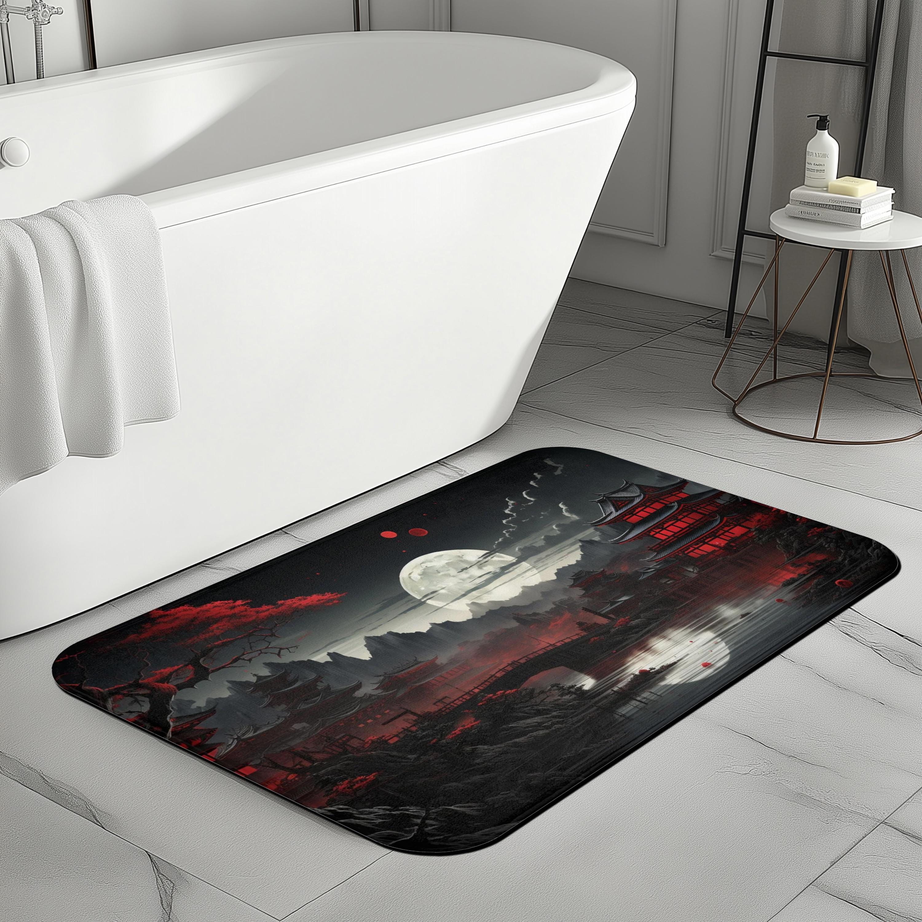 Tanvill Halloween Bathroom Rugs Black Red Bath Mat Non Slip, 28 X33 Funny  Skull Bath Rugs, image size:3000x3000