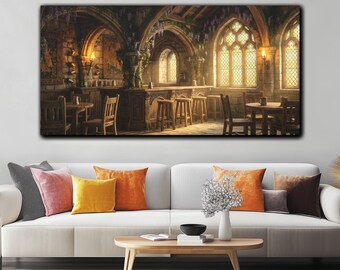 Impresión en lienzo de posada medieval con arte de pared de taberna de fantasía