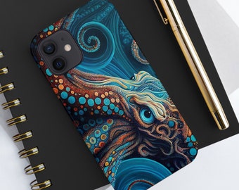 Epic Fantasy Octopus iPhone-harde hoes - Blauw en oranje ontwerp voor ultieme bescherming