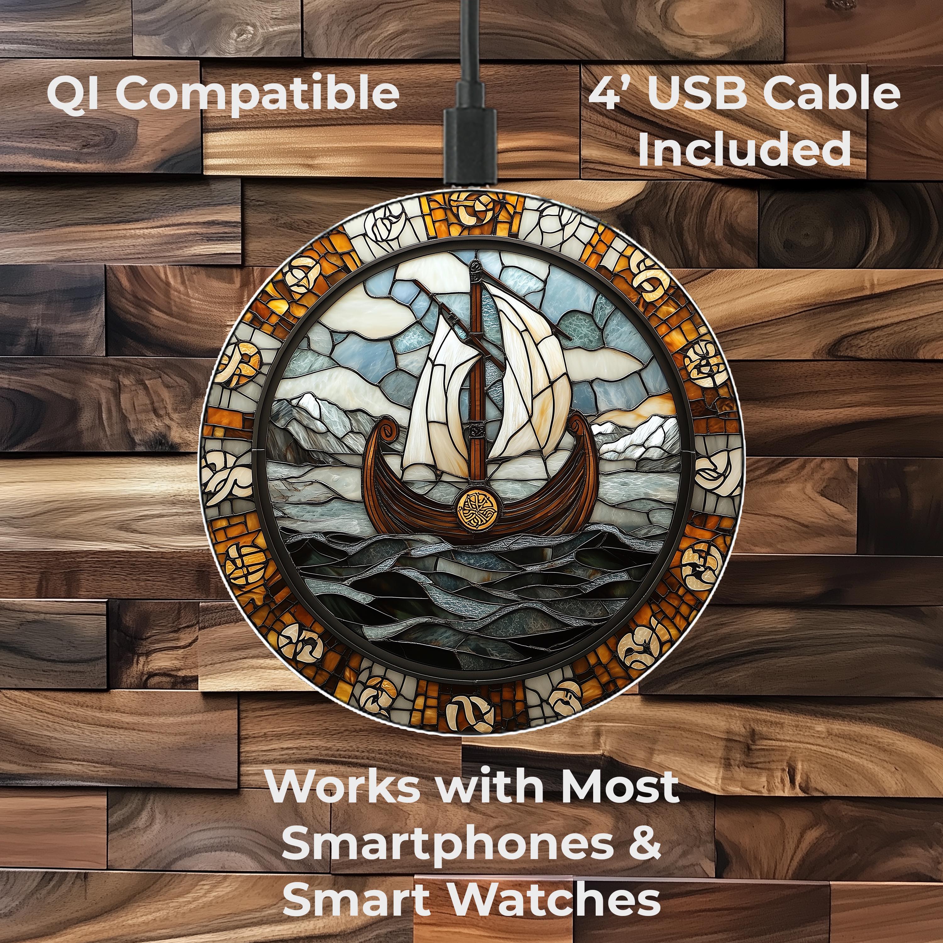 Viking Longboat Stained Glass Wireless Phone Charger