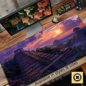 Gaming Mousepad XL - Sunset on the Mayan Pyramids - Extra Large Mousepad, Extended Desk Pad, Oversized Desk Mat, Gift for Maya Lover