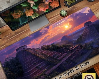 Gaming Mousepad XL - Sunset on the Mayan Pyramids - Extra Large Mousepad, Extended Desk Pad, Oversized Desk Mat, Gift for Maya Lover