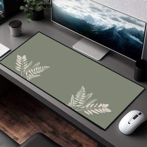 Sage Green Desk Mat, Fern Leaves Mousepad, Girly Desk, Trendy Workspace, Lo Fi