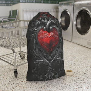 Goth Laundry Bag for Dorms or Home, Travel Laundry Bag Featuring an Ornate Gothic Heart