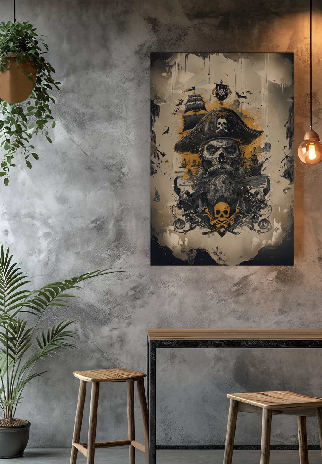 Pirate Skull Art Wall Decor - Man Cave Art - Pirate Gifts - Pirate Wall ...