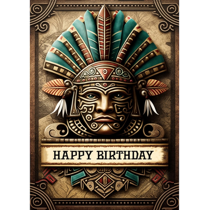 Aztec Birthday Card 5x7 Design Instant Download Etsy