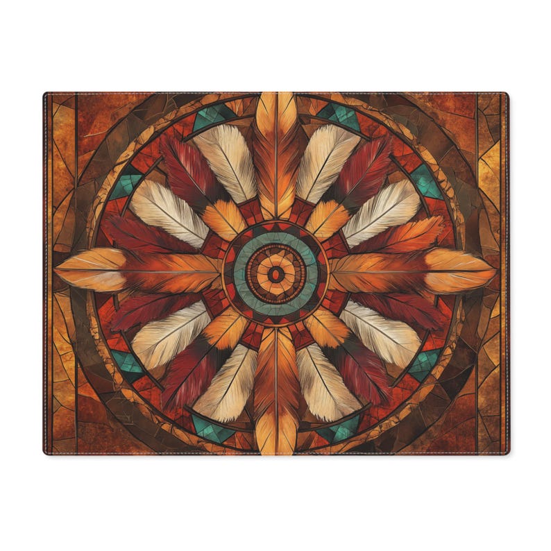 Native American Inspired Feather Art Dining Table Placemat - Tribal Dining and Kitchen Decor - Gift for Wife/Daughter - Southwest Home Decor image 2