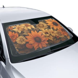 Dark Sunflowers Cute Floral Car Windshield Sunshade - Window Cover - Windshield Banner for Cars and Trucks