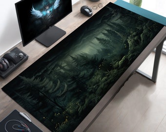 Dark Enchantment Gloomy Forest Desk Mat, Gothic Desk Pad, Dark Woodland Mousepad, Dark Green Aesthetic Mouse Pad, Witchy Desk Pad