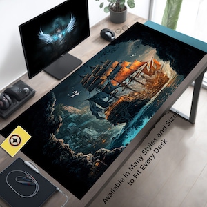 Schreibtischunterlage, Fantasy Piraten Schiff Großes Mauspad, Süße Gaming Schreibtischunterlage, Gaming Schreibtischmatte, Piraten Spielmatte, Spielmatte, Piraten Schreibtischmatte