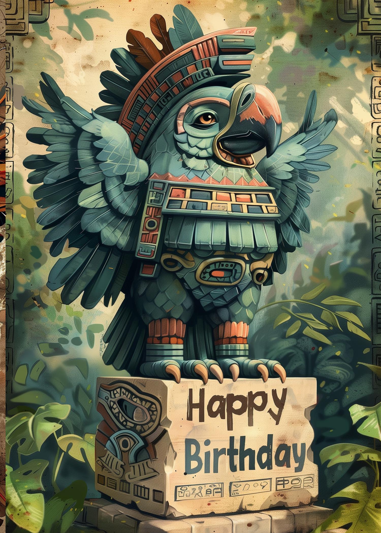Aztec Bird Art Birthday Card – Printable Greeting Card
