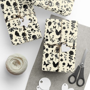 Elegant Goth Birthday Wrapping Paper, Goth Birthday Wrap, Goth Wrapping Paper, Goth Gift Wrap, Crows, Bats, Moths, Skulls