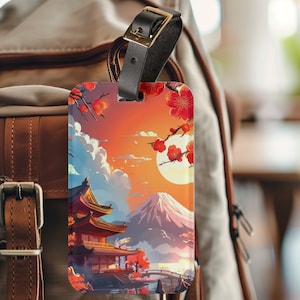 Anime Inspired Japanese Mt Fuji Luggage Tag - Anime Bag Tag - Cute Diaper Bag Tag - Gift for Japan Lover - Japanese Landscape Art