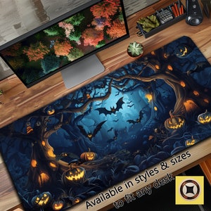 Spooky Desk Decor, Bats and Jack-o-Lanterns Desk Pad, Haloween Desk Mat