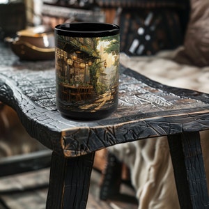 Art Nouveau Inspired Nostalgic Cafe 15oz Black Mug, Art Nouveau Mug