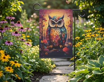Garden & House Banner with Owl Print, Garden Banner, Home Banner, Owl Banner, Owl Garden Banner, Owl Flag