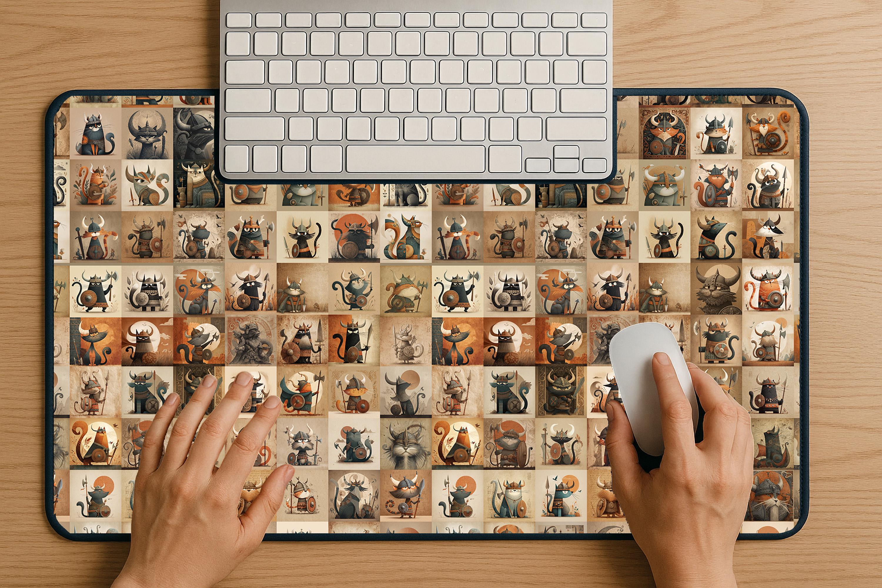 Kawaii Medieval Viking Cats Desk Mat Mouse Pad