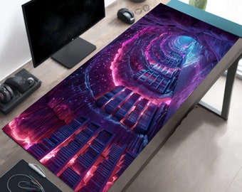 Cyberpunk Underground Library Tunnel, Cyberpunk Desk Decor, Gaming Desk Mat Mousepad XL, Gamer Gifts, Cyberpunk Playmat TCG