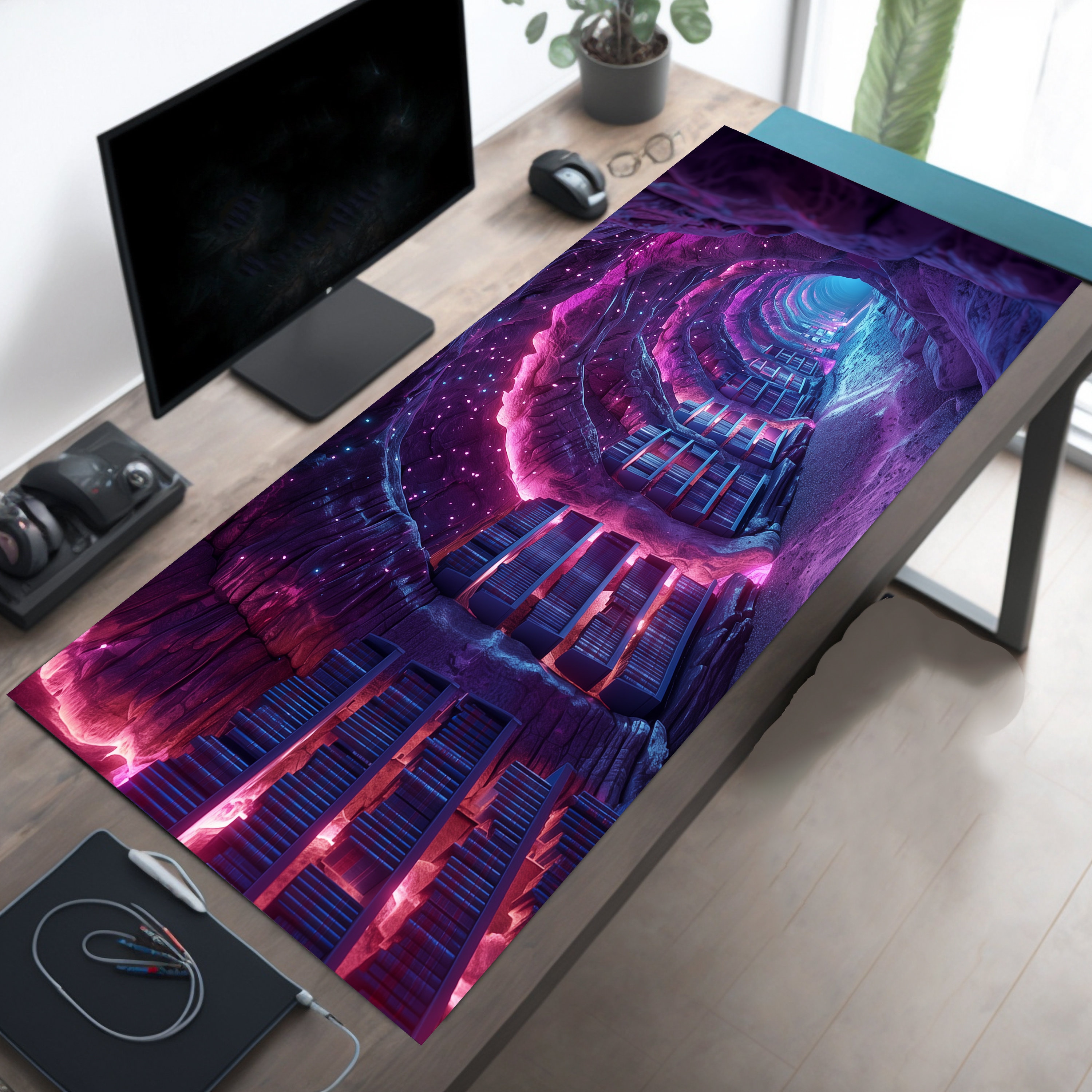 Cyberpunk Underground Library Tunnel, Cyberpunk Desk Decor, Gaming