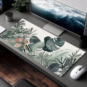 Monstera Graphic Desk Mat, Tropical Desk Accessory, Cute Workspace, Trendy Workspace, Trendy, Boho Desk, Cute Desk Topper, Pretty Desk Pad