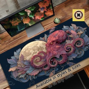 Pink Octopus Moon Octopus Lovers Desk Pad - Oversized Mouse Pad - Giant Mousepad XL - Gaming Desk Mat - TCG Playmat - Ocean Life Mat