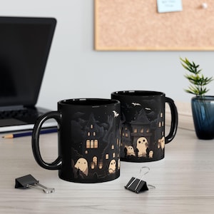 Kawaii Goth Ghosts Coffee Mug - Halloween Mug - Spooky Mug - Ghost Mug - Ghost Tea Cup - 11oz or 15oz Black Ceramic Mug image 6