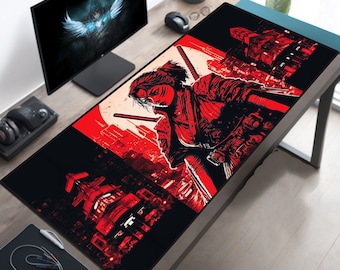 Japan Cyberpunk Mousepad, Japanese Retrowave, Synthwave Deskmat, Gaming Desk Pad, Gamer Desk Mat, Retrowave Neon Desk XL XXL Big Oversized