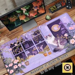 Cute Desk Mat, Purple Desk Pad, Aesthetic Mouse Pad, Extra Large Mousepad, Gaming Deskpad, Keyboard Wrist Rest, Cat Desk Decor, Wife Gift